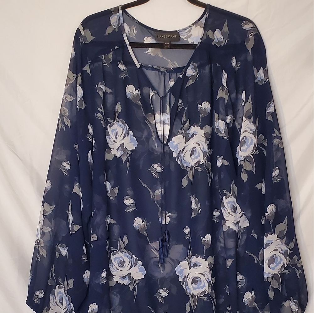 Lane Bryant Navy Floral Sheer Blouse